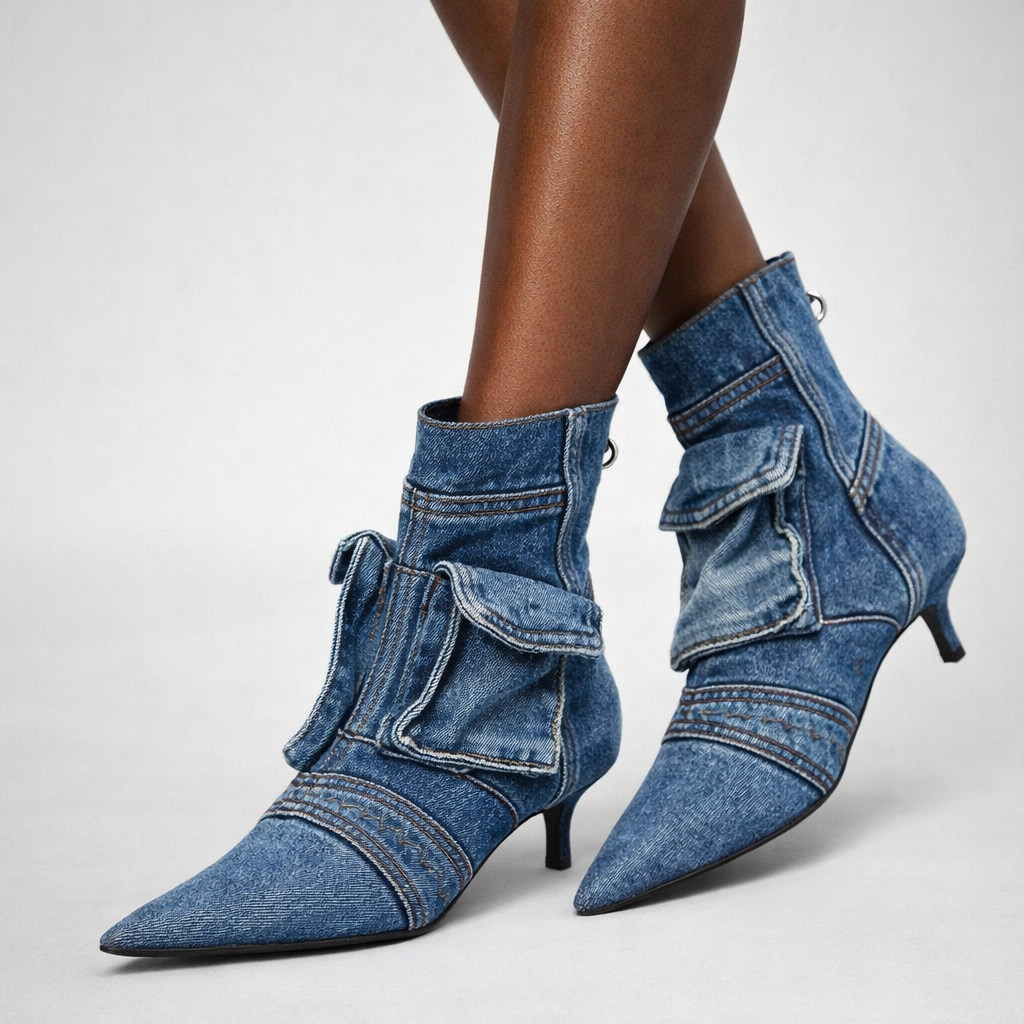Indigo Kitten Boots