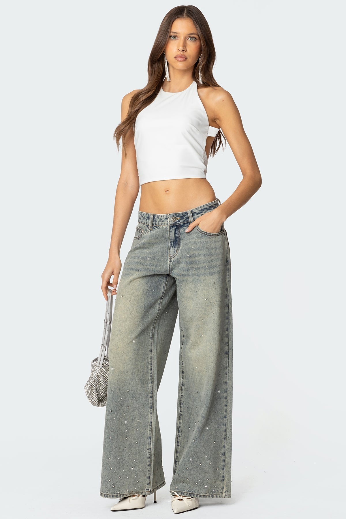 Glitzlow Rhinestone Low - Rise Jeans - Aries x Rose
