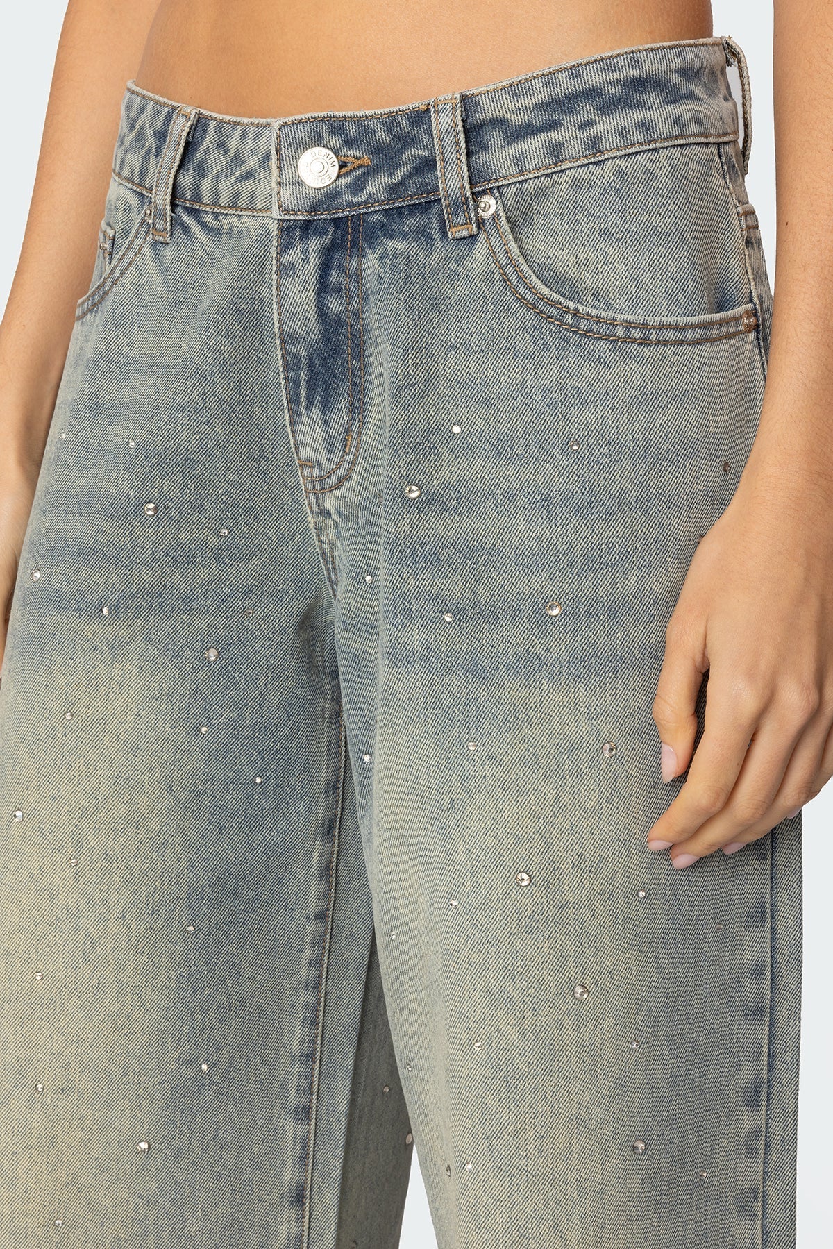 Glitzlow Rhinestone Low - Rise Jeans - Aries x Rose
