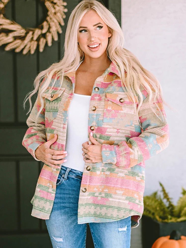 GypsyLady Western Aztec Button - Down Shirt Jacket (Shacket) - Aries x Rose