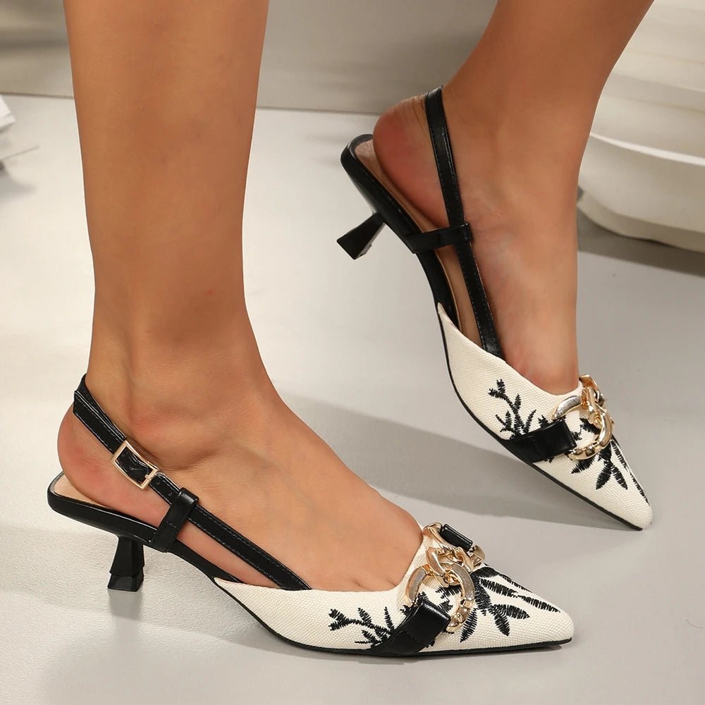 Marvella Embroidered Slingback Heels - Aries x Rose