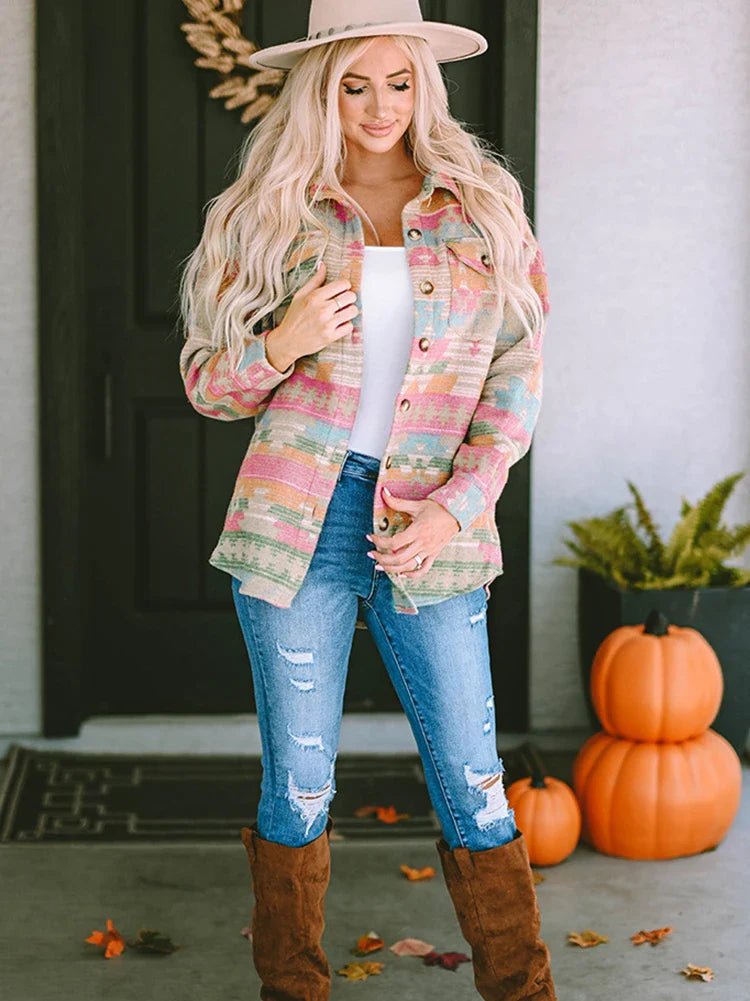 GypsyLady Western Aztec Button - Down Shirt Jacket (Shacket) - Aries x Rose