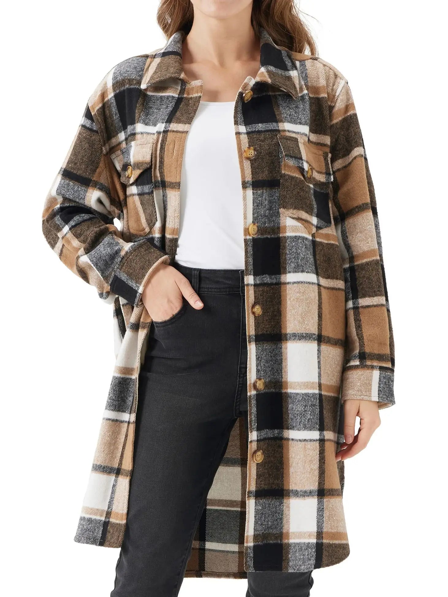 Cozy Plaid Oversized Shirt Jacket (Shacket) - Aries x Rose