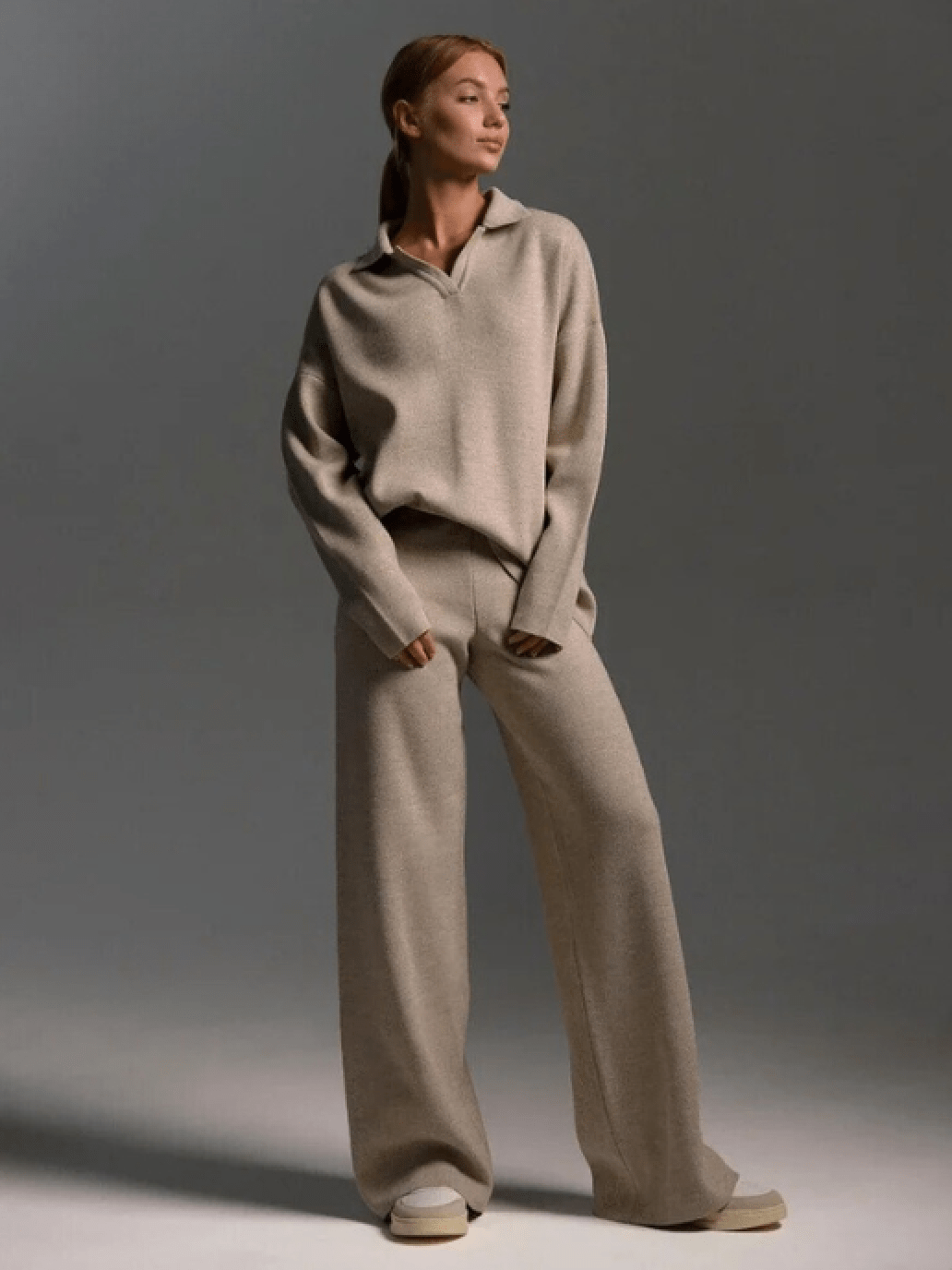 Elegant Knitted Polo Collar Loungewear Set - Aries x Rose