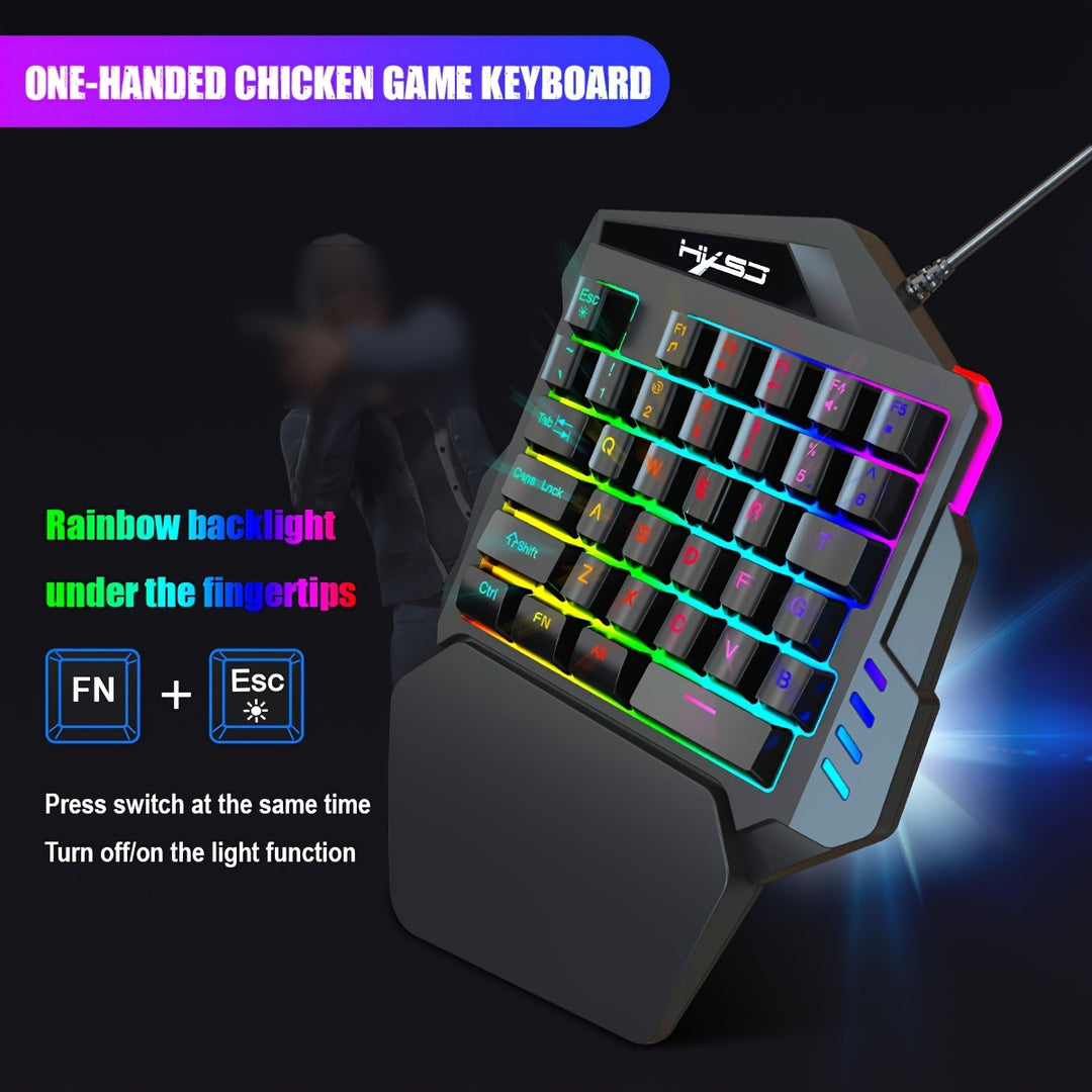 HXSJ, a wired USB gaming keyboard with 35 keys, dual color injection molded keycaps, film, one handed keyboard, color backlight, left handed keyboard suitable for gaming and esports peripherals