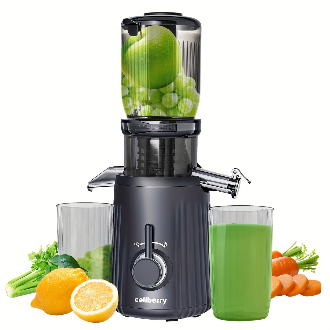 Celiberry Cold Press Juicer - Slow Masticating 55 RPM with 4.1" Large Feed Chute for Whole Fruits & Vegetables, Self-Feeding Quiet Motor, Automatic Pulp Separation, Easy Clean Compact Design for Home Use