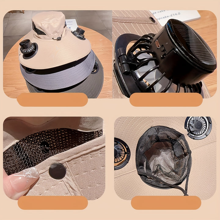 Solar-Powered Cooling Hat with Built-in Fan - Wide Brim, High Quality Outdoor Sunshade for Beach, Camping, Fishing - Lightweight Sombrero-like design for Men & Women - Ideal Summer Accessory, Hat, Beach, Durable