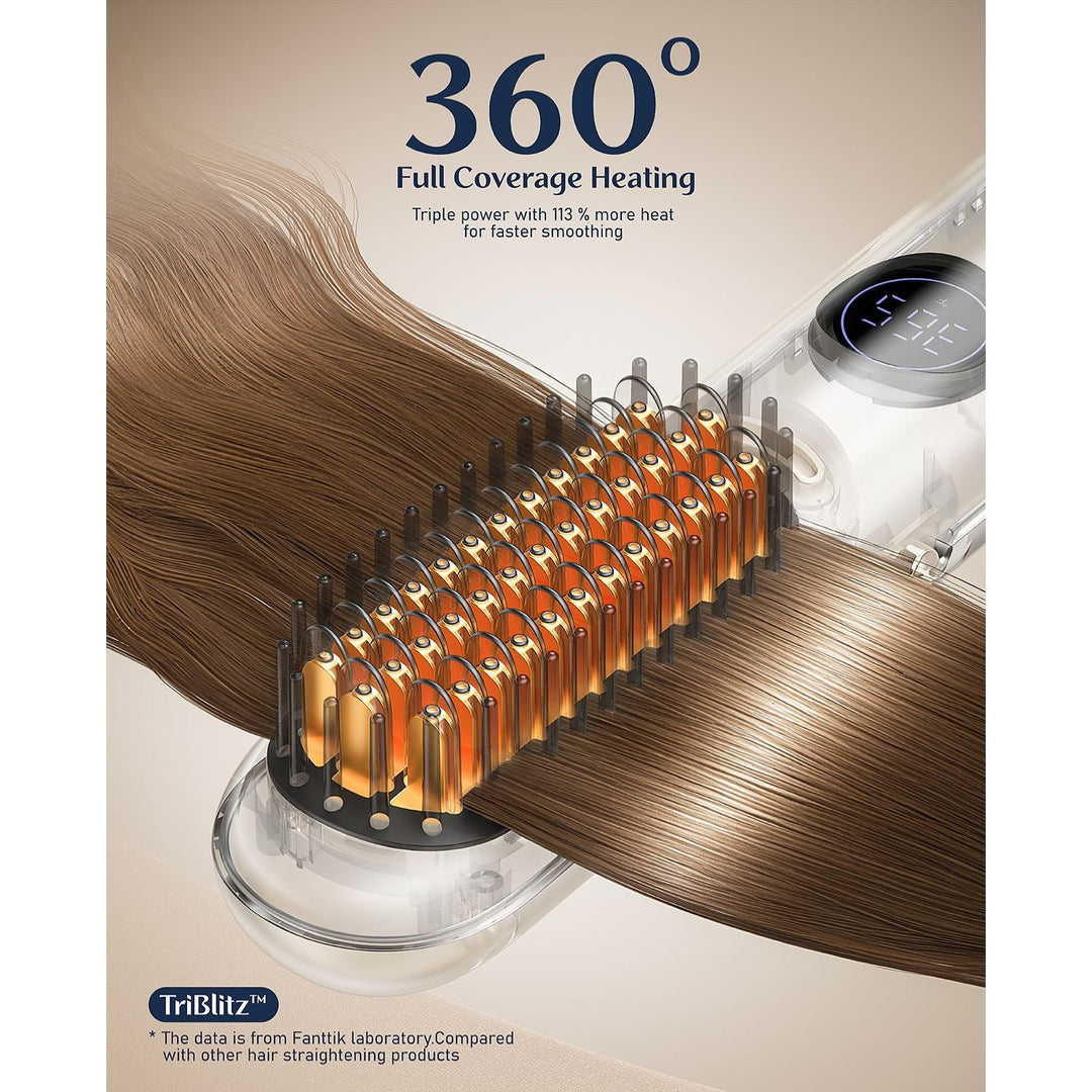 Hair Straightener Brush, Cordless Straightening Brush with 113% Larger Heating Area & LED Temperature Display, Ceramic Coating & Ionic Technology, Safe Mode for Frizz-Free Shine