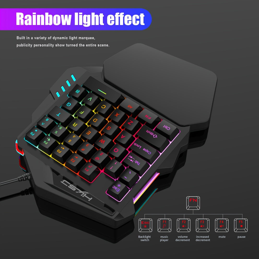 HXSJ, a wired USB gaming keyboard with 35 keys, dual color injection molded keycaps, film, one handed keyboard, color backlight, left handed keyboard suitable for gaming and esports peripherals