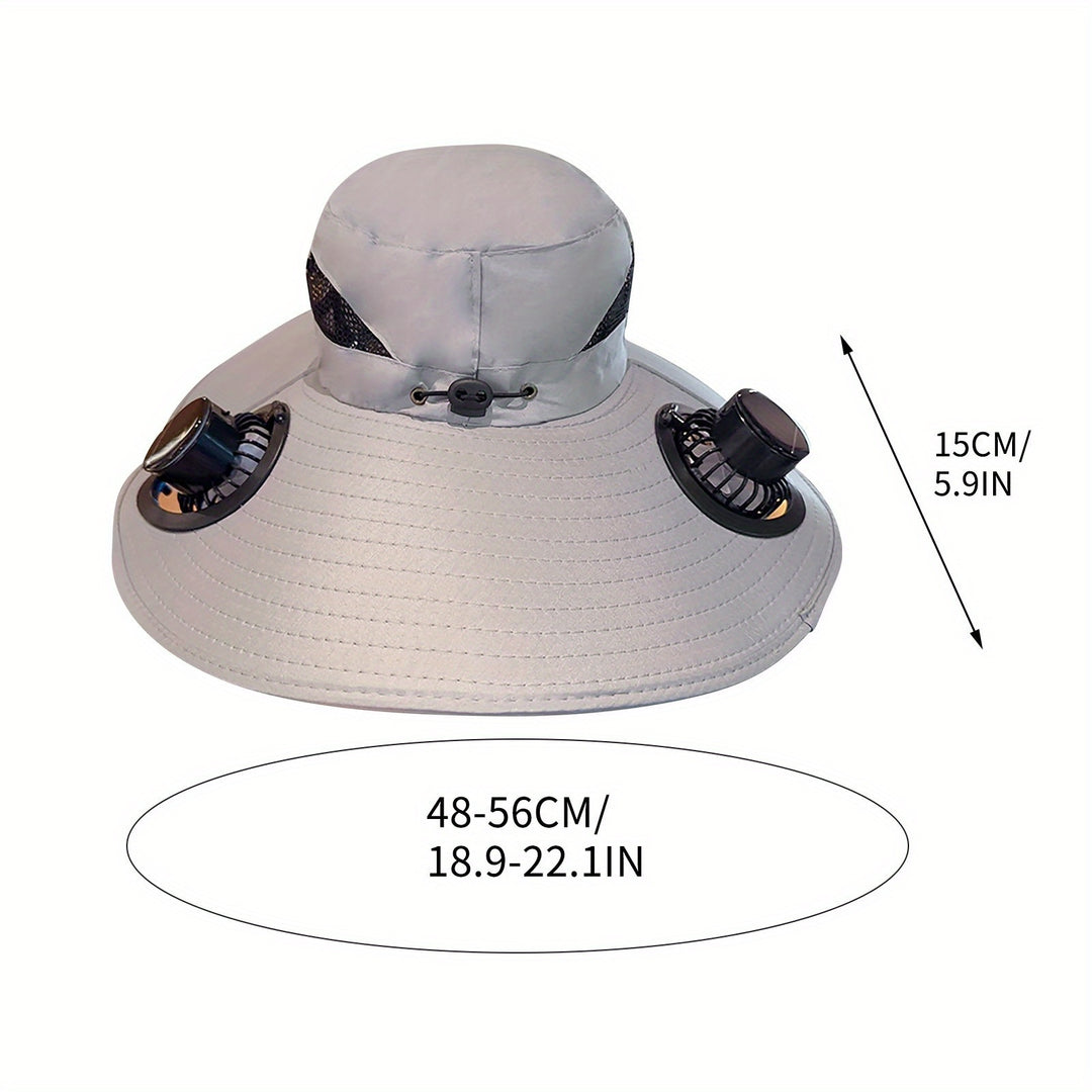 Solar-Powered Cooling Hat with Built-in Fan - Wide Brim, High Quality Outdoor Sunshade for Beach, Camping, Fishing - Lightweight Sombrero-like design for Men & Women - Ideal Summer Accessory, Hat, Beach, Durable