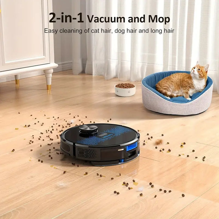 Lubluelu SL60D Robot Vacuum & Mop Combo, 4000Pa Strong Suction, Wi-Fi App Control, 150 Min Runtime, 10 No-Go Zones, Ideal for Pet Hair & Carpet Cleaning, Smart Laser Mapping, Voice Commands, Multi-Surface Floor Cleaning, Carpet Cleaning Robot | Sleek Robotic Design | Powerful Suction Vacuum, Lubluelu
