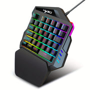 HXSJ, a wired USB gaming keyboard with 35 keys, dual color injection molded keycaps, film, one handed keyboard, color backlight, left handed keyboard suitable for gaming and esports peripherals