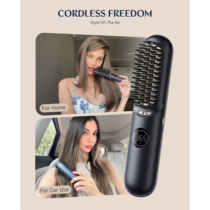 Hair Straightener Brush, Cordless Straightening Brush with 113% Larger Heating Area & LED Temperature Display, Ceramic Coating & Ionic Technology, Safe Mode for Frizz-Free Shine