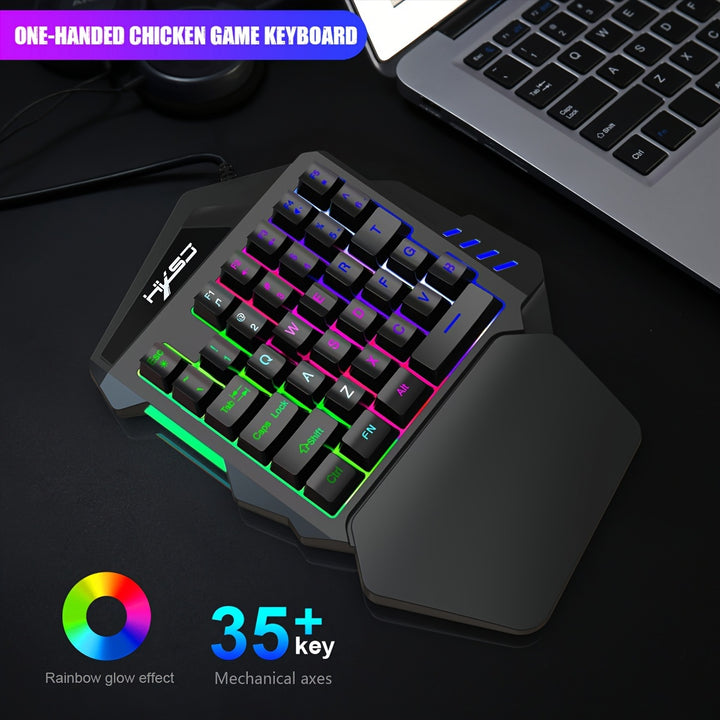 HXSJ, a wired USB gaming keyboard with 35 keys, dual color injection molded keycaps, film, one handed keyboard, color backlight, left handed keyboard suitable for gaming and esports peripherals