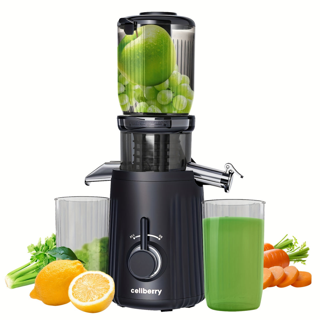 Celiberry Cold Press Juicer - Slow Masticating 55 RPM with 4.1" Large Feed Chute for Whole Fruits & Vegetables, Self-Feeding Quiet Motor, Automatic Pulp Separation, Easy Clean Compact Design for Home Use