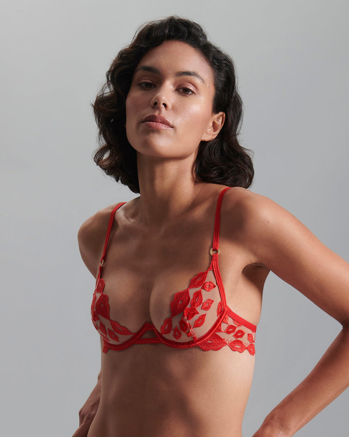 Marian Embroidered Balcony Bra Red