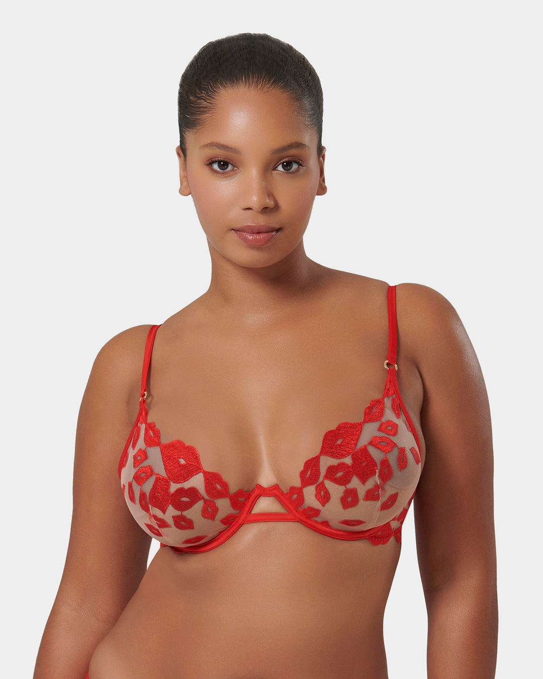 Marian Embroidered Balcony Bra Red
