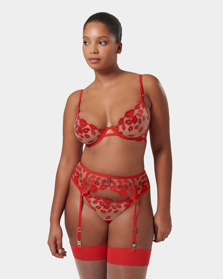 Marian Embroidered Balcony Bra Red