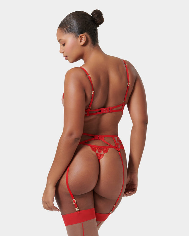 Marian Embroidered Balcony Bra Red