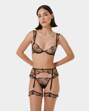 Marabel Embroidered Sheer Bra Black