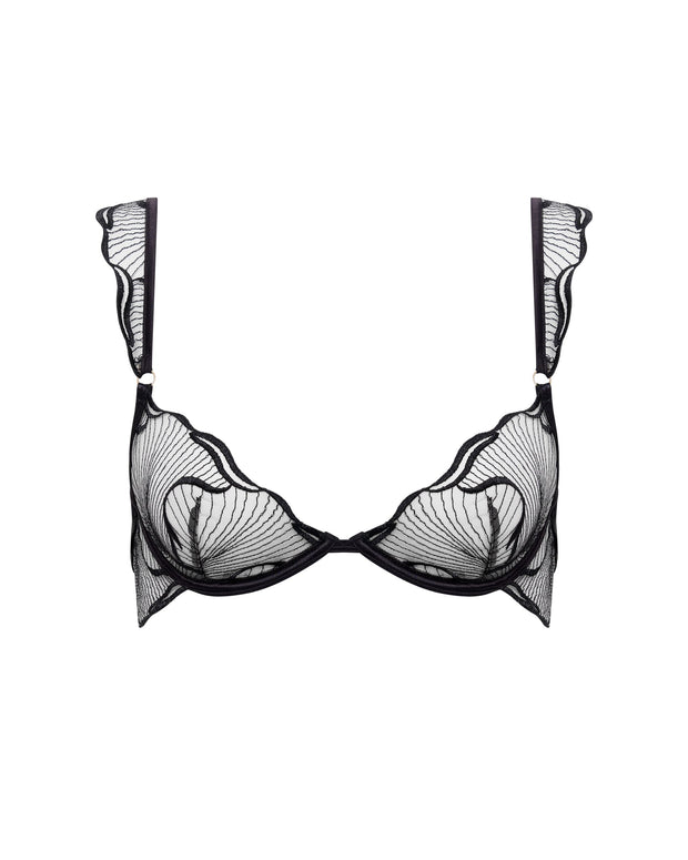Marabel Embroidered Sheer Bra Black