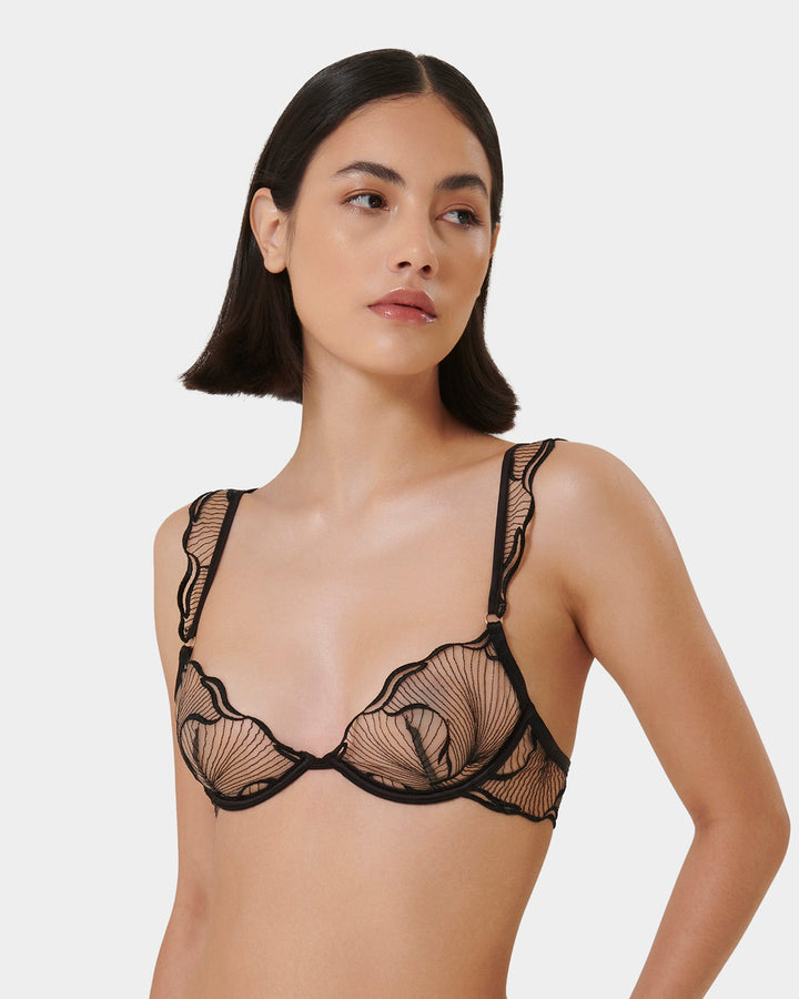 Marabel Embroidered Sheer Bra Black