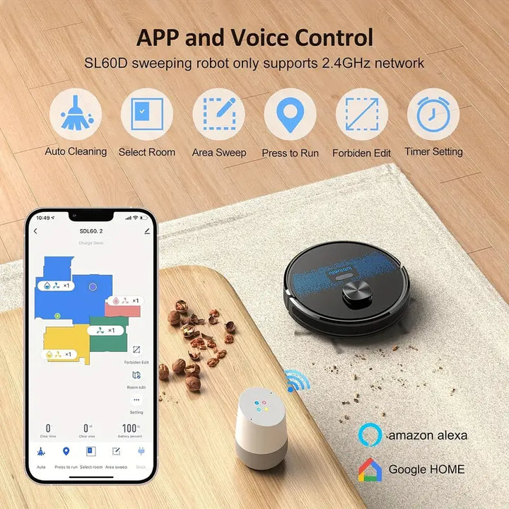 Lubluelu SL60D Robot Vacuum & Mop Combo, 4000Pa Strong Suction, Wi-Fi App Control, 150 Min Runtime, 10 No-Go Zones, Ideal for Pet Hair & Carpet Cleaning, Smart Laser Mapping, Voice Commands, Multi-Surface Floor Cleaning, Carpet Cleaning Robot | Sleek Robotic Design | Powerful Suction Vacuum, Lubluelu