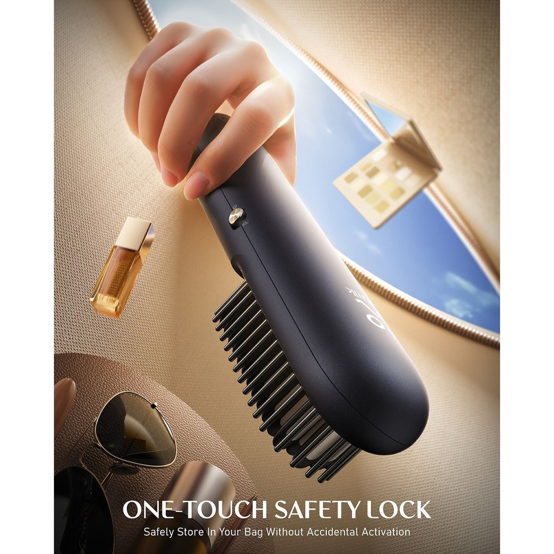 Hair Straightener Brush, Cordless Straightening Brush with 113% Larger Heating Area & LED Temperature Display, Ceramic Coating & Ionic Technology, Safe Mode for Frizz-Free Shine