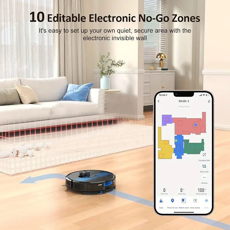 Lubluelu SL60D Robot Vacuum & Mop Combo, 4000Pa Strong Suction, Wi-Fi App Control, 150 Min Runtime, 10 No-Go Zones, Ideal for Pet Hair & Carpet Cleaning, Smart Laser Mapping, Voice Commands, Multi-Surface Floor Cleaning, Carpet Cleaning Robot | Sleek Robotic Design | Powerful Suction Vacuum, Lubluelu