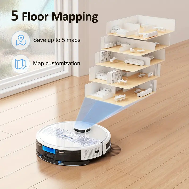 Lubluelu SL60D Robot Vacuum & Mop Combo, 4000Pa Strong Suction, Wi-Fi App Control, 150 Min Runtime, 10 No-Go Zones, Ideal for Pet Hair & Carpet Cleaning, Smart Laser Mapping, Voice Commands, Multi-Surface Floor Cleaning, Carpet Cleaning Robot | Sleek Robotic Design | Powerful Suction Vacuum, Lubluelu