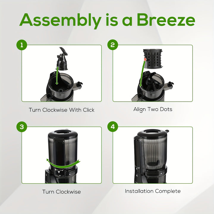 Celiberry Cold Press Juicer - Slow Masticating 55 RPM with 4.1" Large Feed Chute for Whole Fruits & Vegetables, Self-Feeding Quiet Motor, Automatic Pulp Separation, Easy Clean Compact Design for Home Use