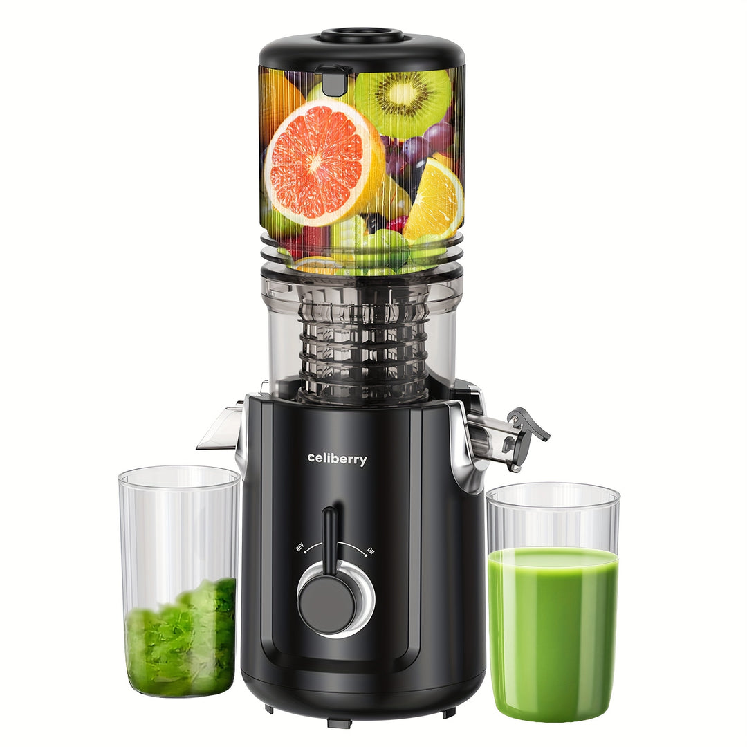 Celiberry Cold Press Juicer - Slow Masticating 55 RPM with 4.1" Large Feed Chute for Whole Fruits & Vegetables, Self-Feeding Quiet Motor, Automatic Pulp Separation, Easy Clean Compact Design for Home Use