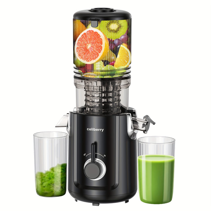 Celiberry Cold Press Juicer - Slow Masticating 55 RPM with 4.1" Large Feed Chute for Whole Fruits & Vegetables, Self-Feeding Quiet Motor, Automatic Pulp Separation, Easy Clean Compact Design for Home Use
