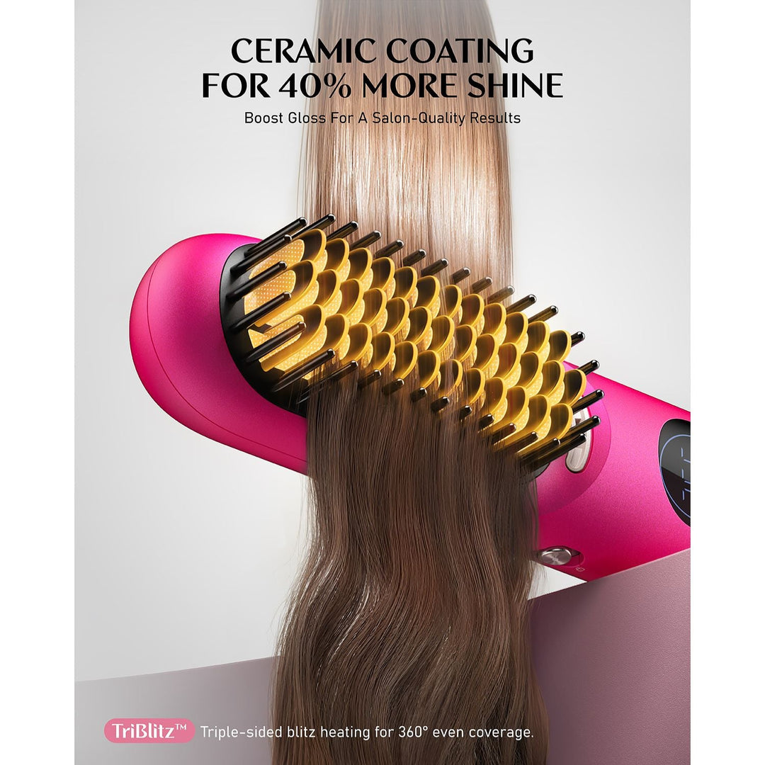 hair straightener brush with TriBlitz heating for 40% more shine and salon-quality results.