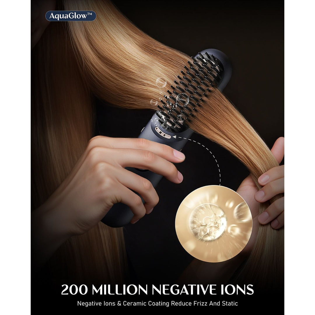 Hair Straightener Brush, Cordless Straightening Brush with 113% Larger Heating Area & LED Temperature Display, Ceramic Coating & Ionic Technology, Safe Mode for Frizz-Free Shine