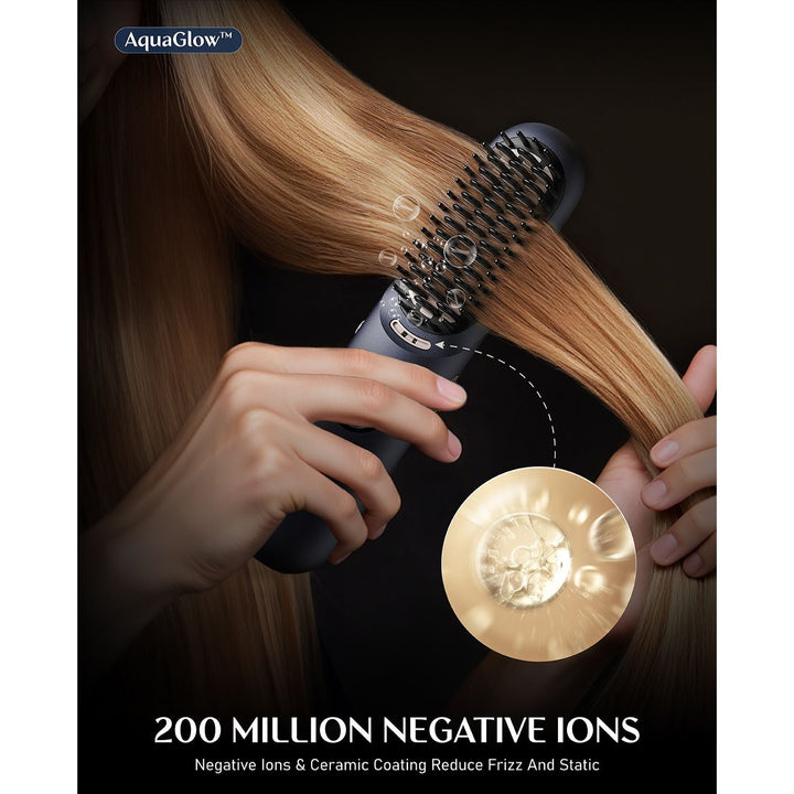 Hair Straightener Brush, Cordless Straightening Brush with 113% Larger Heating Area & LED Temperature Display, Ceramic Coating & Ionic Technology, Safe Mode for Frizz-Free Shine