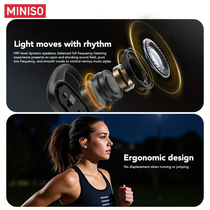 MINISO MS185 OWS Open - back luminous Quicksand Earphones with HIFI - level Sound Quality, Music, HD Voice, 40 hours of long Battery life, suitable for listening to Music, Running And Fitness - Aries x Rose