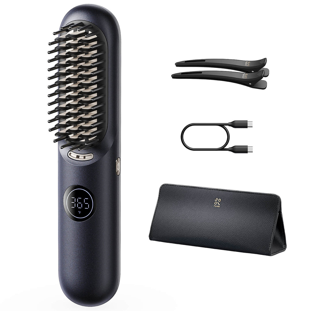 Hair Straightener Brush, Cordless Straightening Brush with 113% Larger Heating Area & LED Temperature Display, Ceramic Coating & Ionic Technology, Safe Mode for Frizz-Free Shine