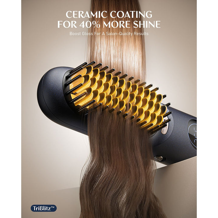 Hair Straightener Brush, Cordless Straightening Brush with 113% Larger Heating Area & LED Temperature Display, Ceramic Coating & Ionic Technology, Safe Mode for Frizz-Free Shine
