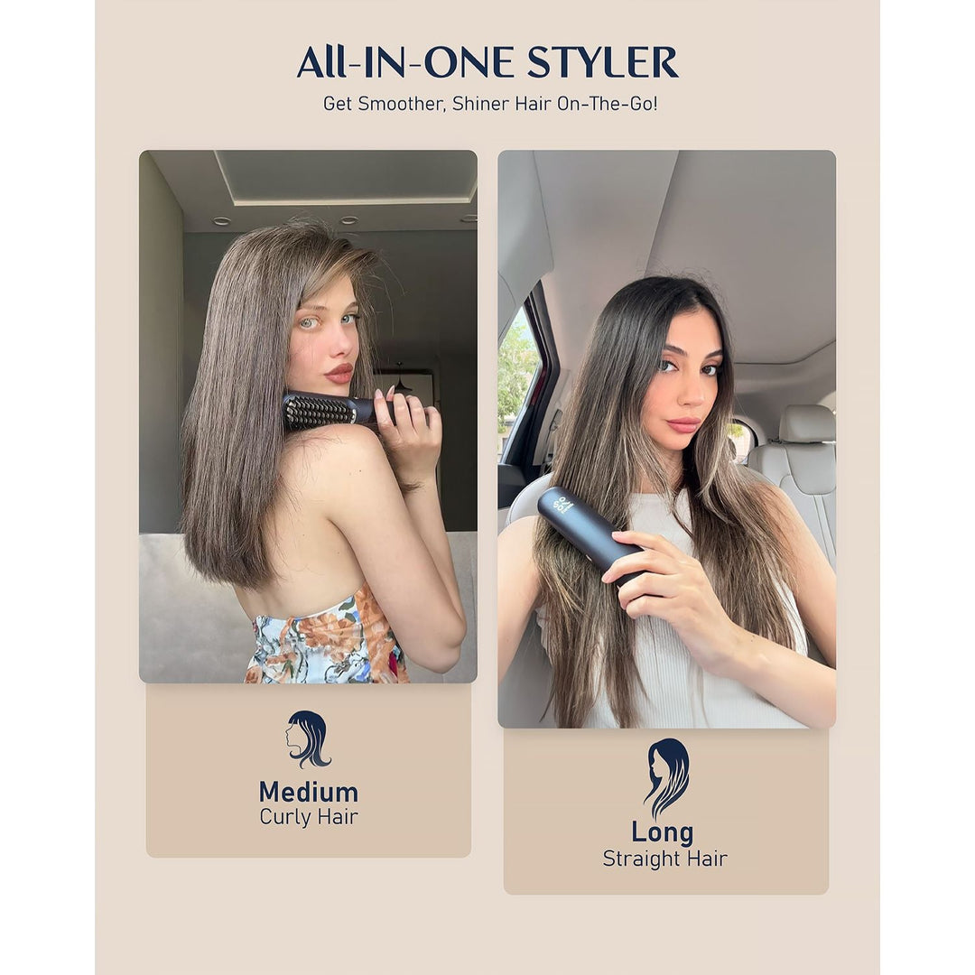 Hair Straightener Brush, Cordless Straightening Brush with 113% Larger Heating Area & LED Temperature Display, Ceramic Coating & Ionic Technology, Safe Mode for Frizz-Free Shine