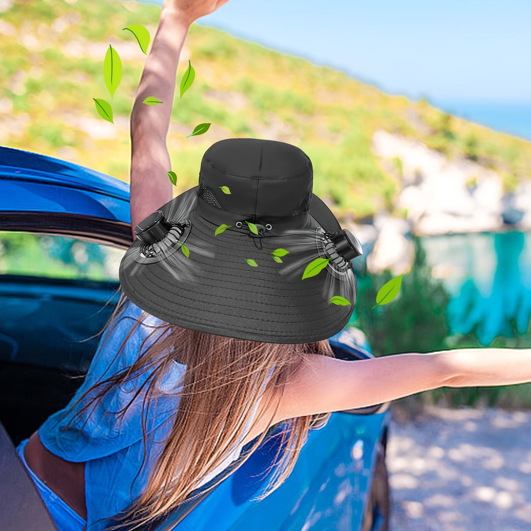 Solar-Powered Cooling Hat with Built-in Fan - Wide Brim, High Quality Outdoor Sunshade for Beach, Camping, Fishing - Lightweight Sombrero-like design for Men & Women - Ideal Summer Accessory, Hat, Beach, Durable