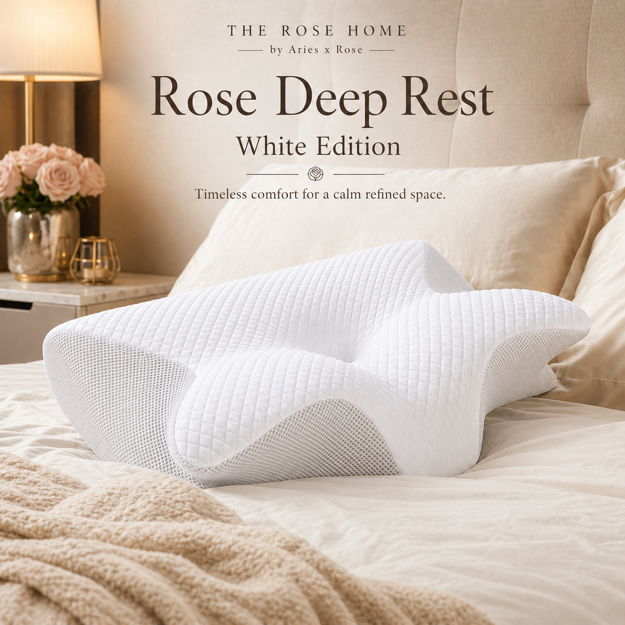 Rose Deep Rest Memory Foam Pillow in white