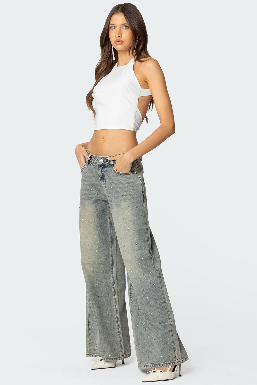 Glitzlow Rhinestone Low - Rise Jeans - Aries x Rose