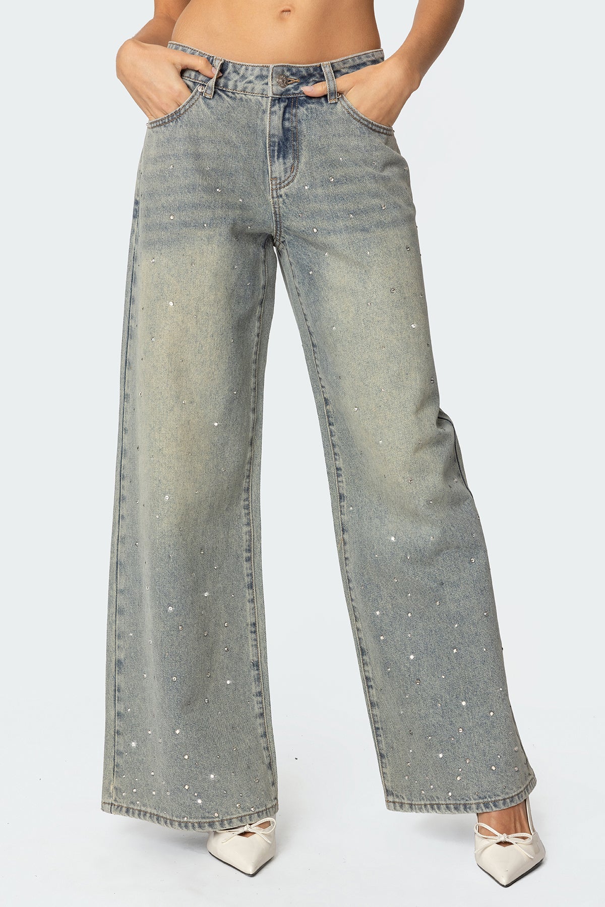 Glitzlow Rhinestone Low - Rise Jeans - Aries x Rose