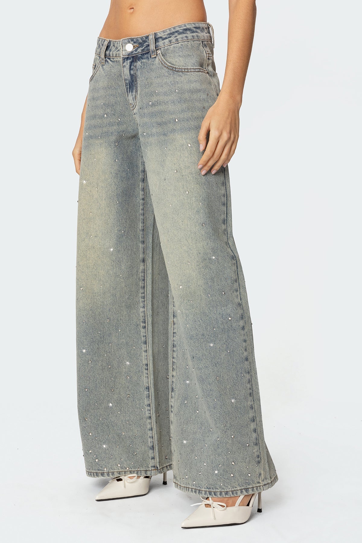 Glitzlow Rhinestone Low - Rise Jeans - Aries x Rose