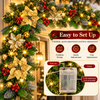 9FT Pre-Lit Christmas Garland with Gold Poinsettias & Berries