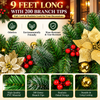 9FT Pre-Lit Christmas Garland with Gold Poinsettias & Berries