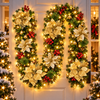 9FT Pre-Lit Christmas Garland with Gold Poinsettias & Berries