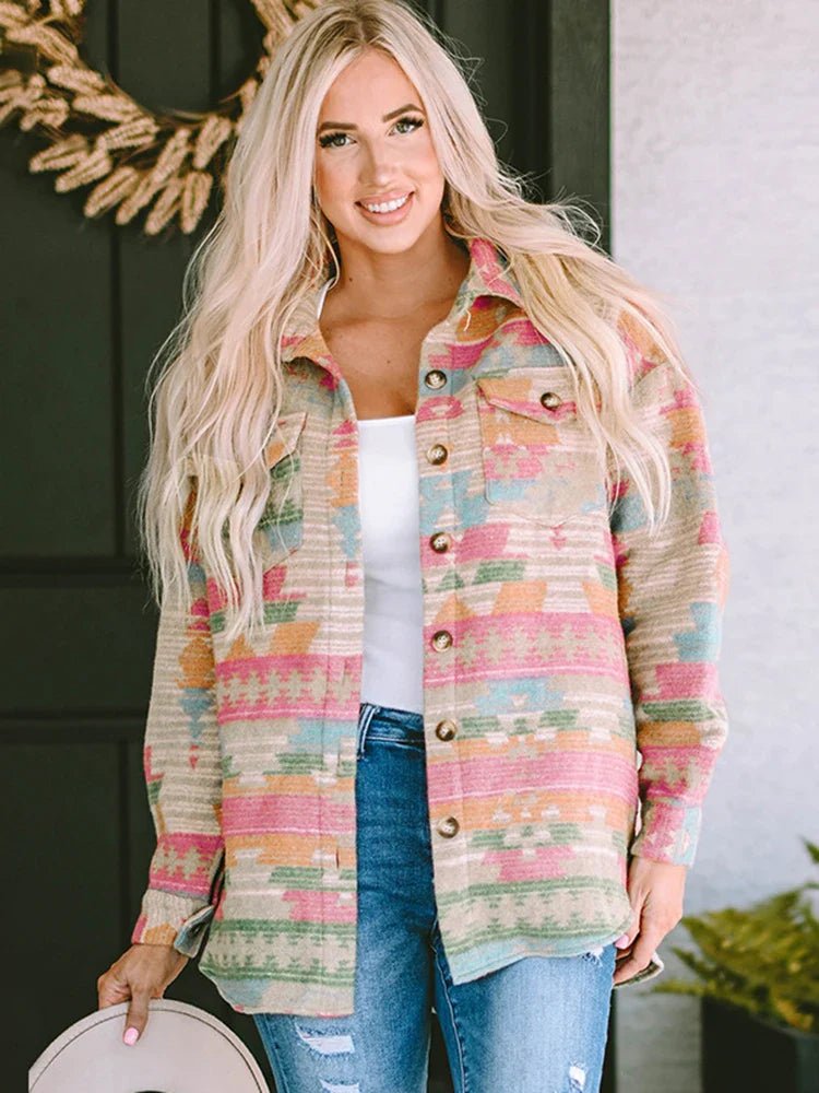 GypsyLady Western Aztec Button - Down Shirt Jacket (Shacket) - Aries x Rose
