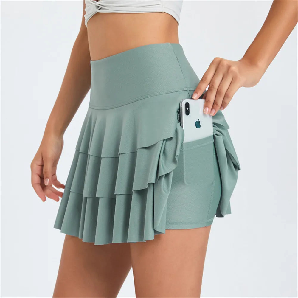 Elessa High-Waist Tennis Skirt Shorts (Skort) with Pockets